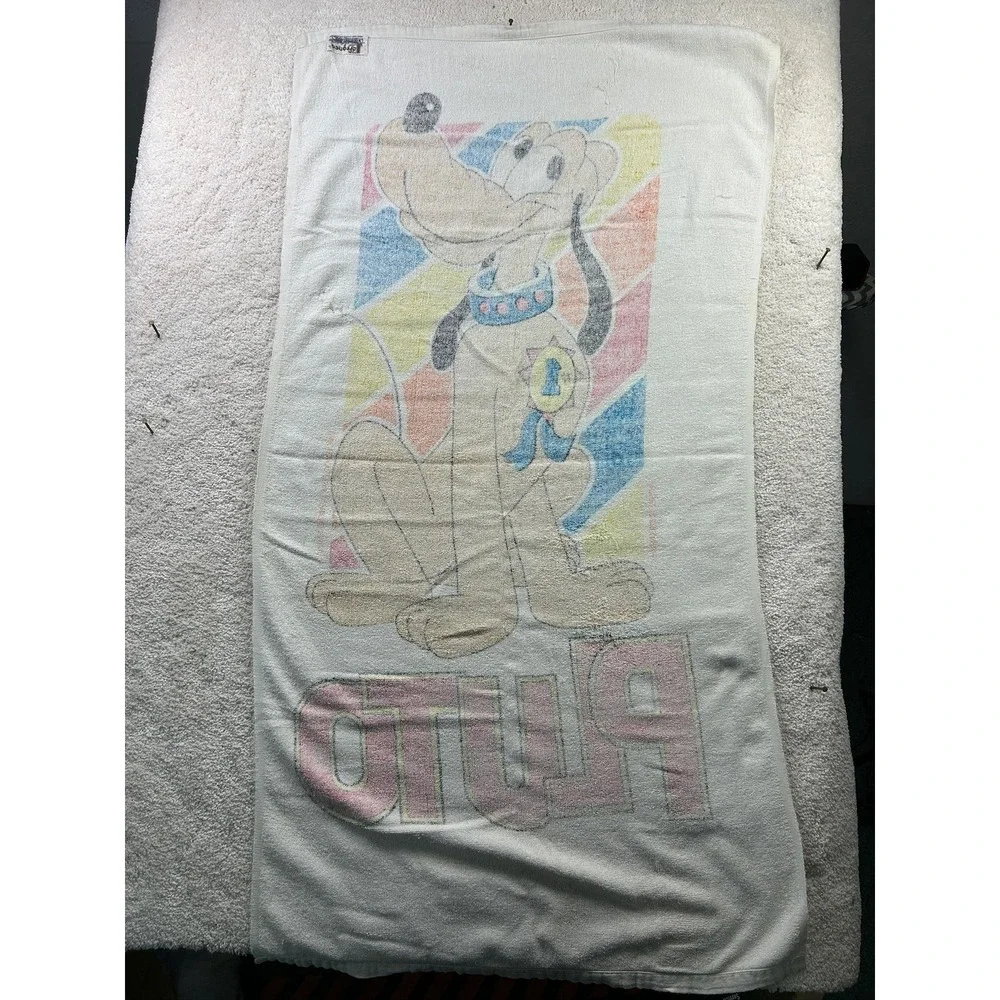 Vintage Disney Pluto Beach Towel Walt Disney Productions 50x25 Franco All Cotton